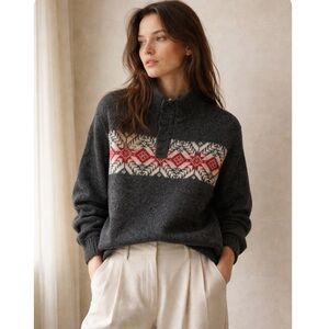 Oscar De Larenta Oversized 3/4 Button Pullover Oversized Fisherman Sweater XL